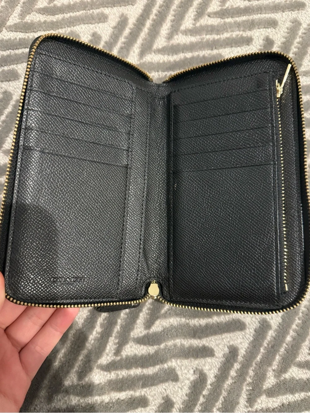 Coach Black Leather Zip-Around Wallet with Gold Logo - Picture 6 of 8